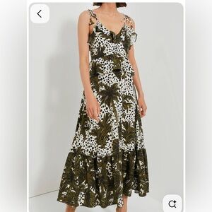 HUNTER BELL Olive and White Patterned Midi Dress — NWT
